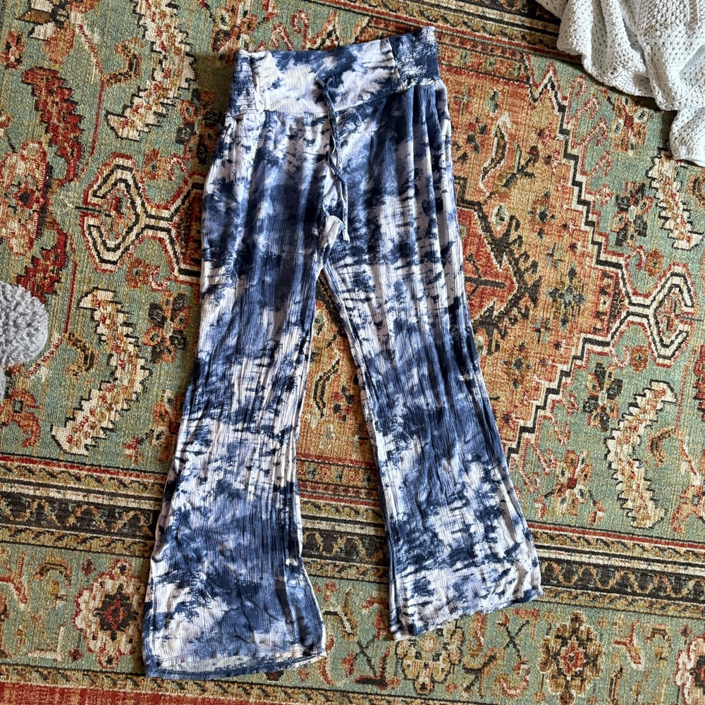 Blue Tie-Dye Flare Pants Small